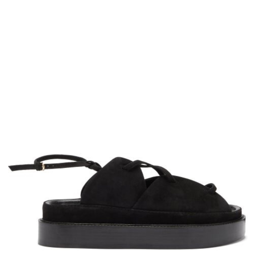 Co - Lace-Up Suede And Leather Flatform Sandals - Womens - Black sz 38